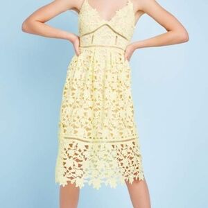 Guess Yellow Lace Midi Dress